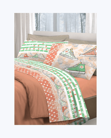 Set Lenzuola Letto in Cotone Made in Italy - Completo Letto Stampa Stile Anni 80 Arancione
